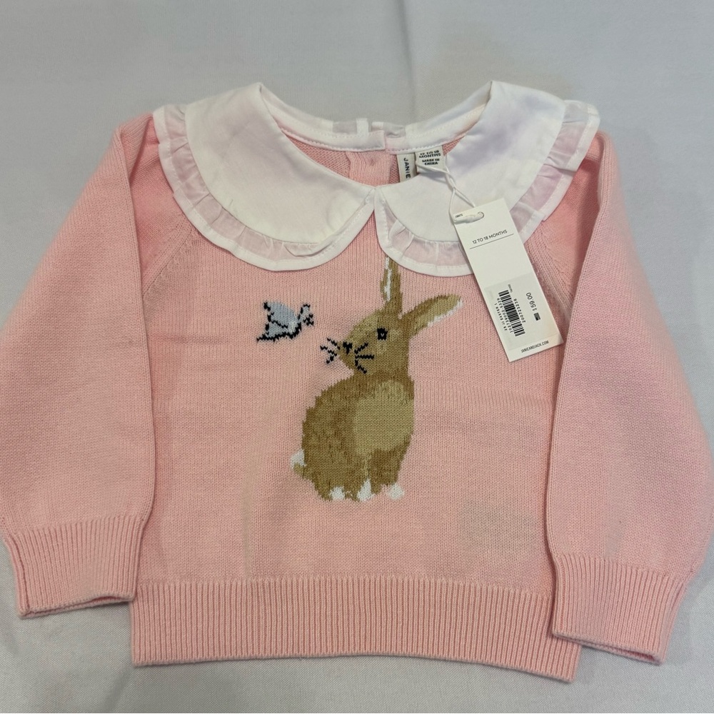 Janie and Jack Pink Sweater with Bunny Design